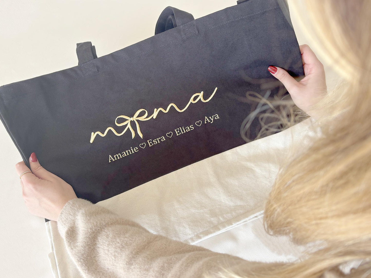 Personalized Grandma Tote Bag: Embroidered Kids' Names, Organic Cotton