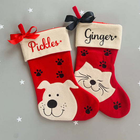 Personalized Plush Pet Christmas Stocking: Cat or Dog Design