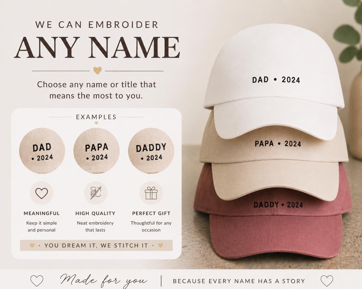 Matching Dad Kids Hats Personalised Embroidered Cap Fathers Day Gift Papa Mini
