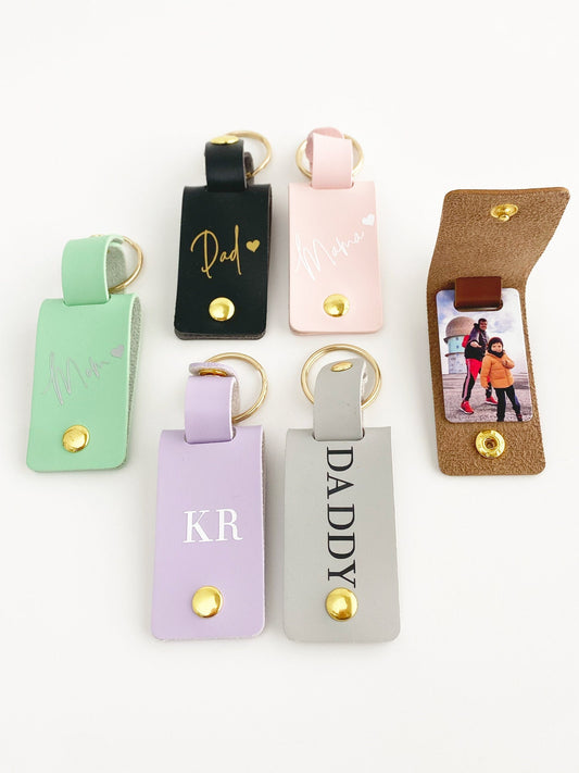 Personalized Photo Faux Leather Keyring: Custom Bag Charm Gift