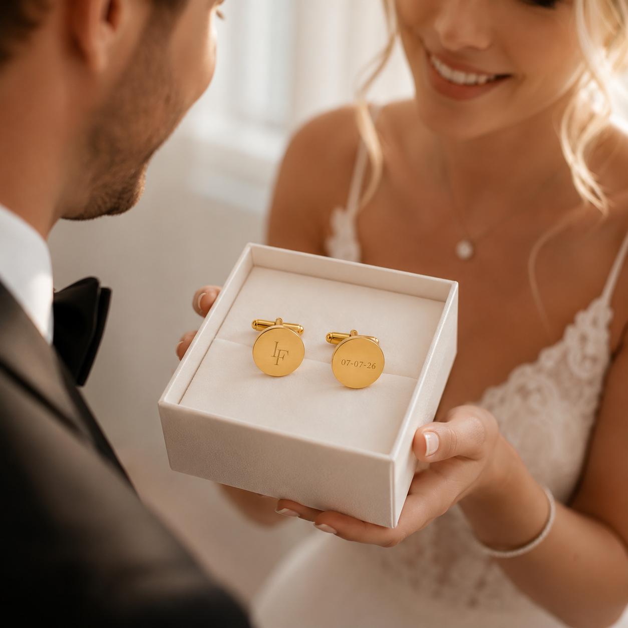 Personalised Monogram & Date Engraved Cufflinks, gold and silver cuff links square or round