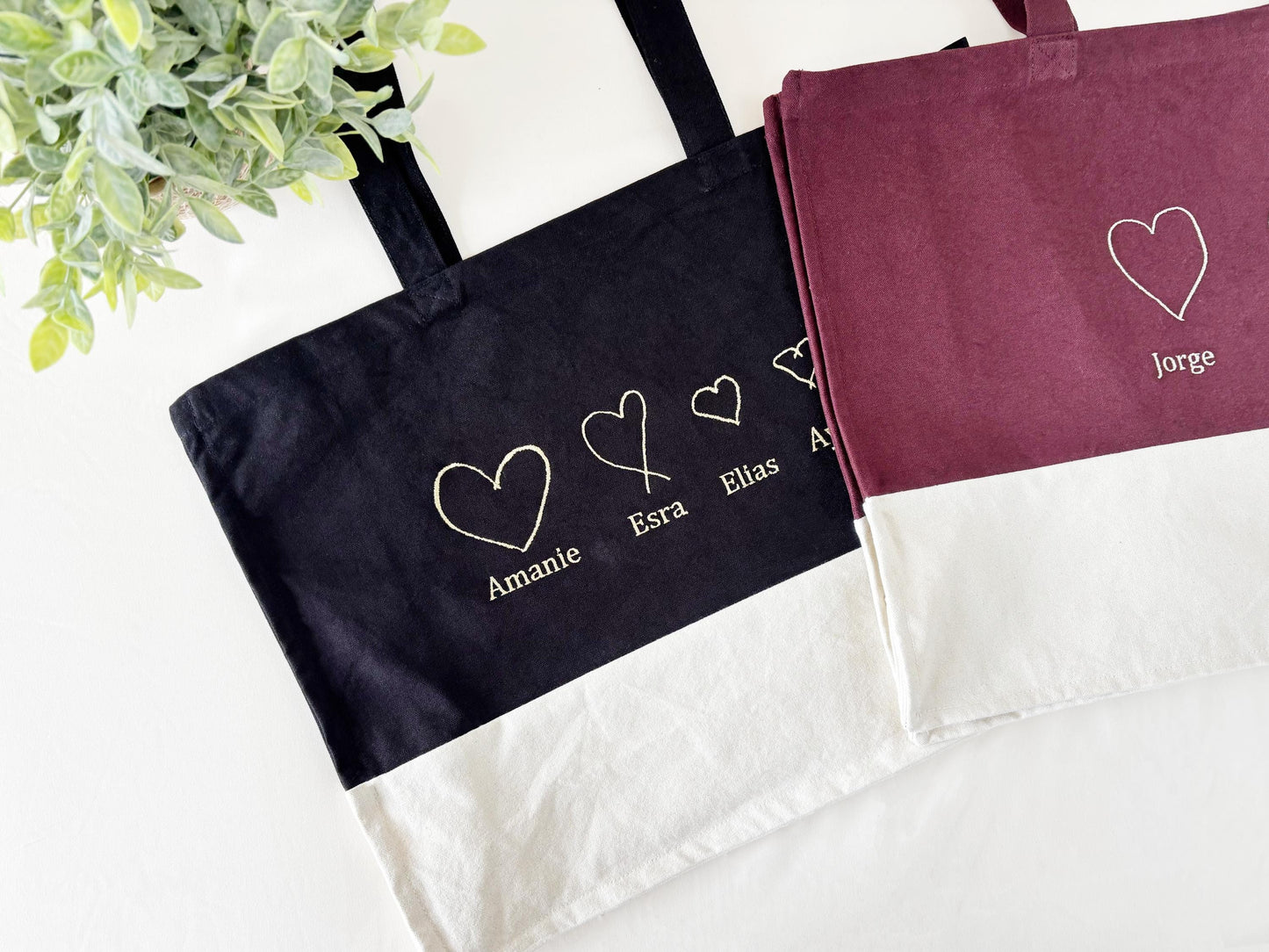 Custom Heart Drawing Tote Bag: Embroidered Organic Cotton Canvas