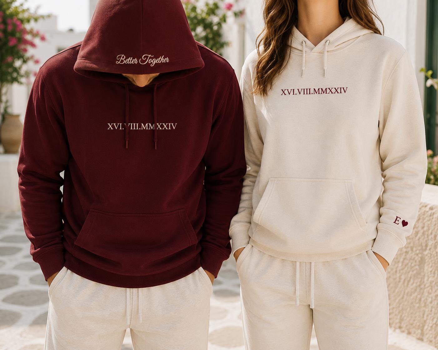 Custom Embroidered Roman Numeral Date Shirt, Hoodie Sweatshirt TShirt, Personalized Couple Gift, Anniversary Gift