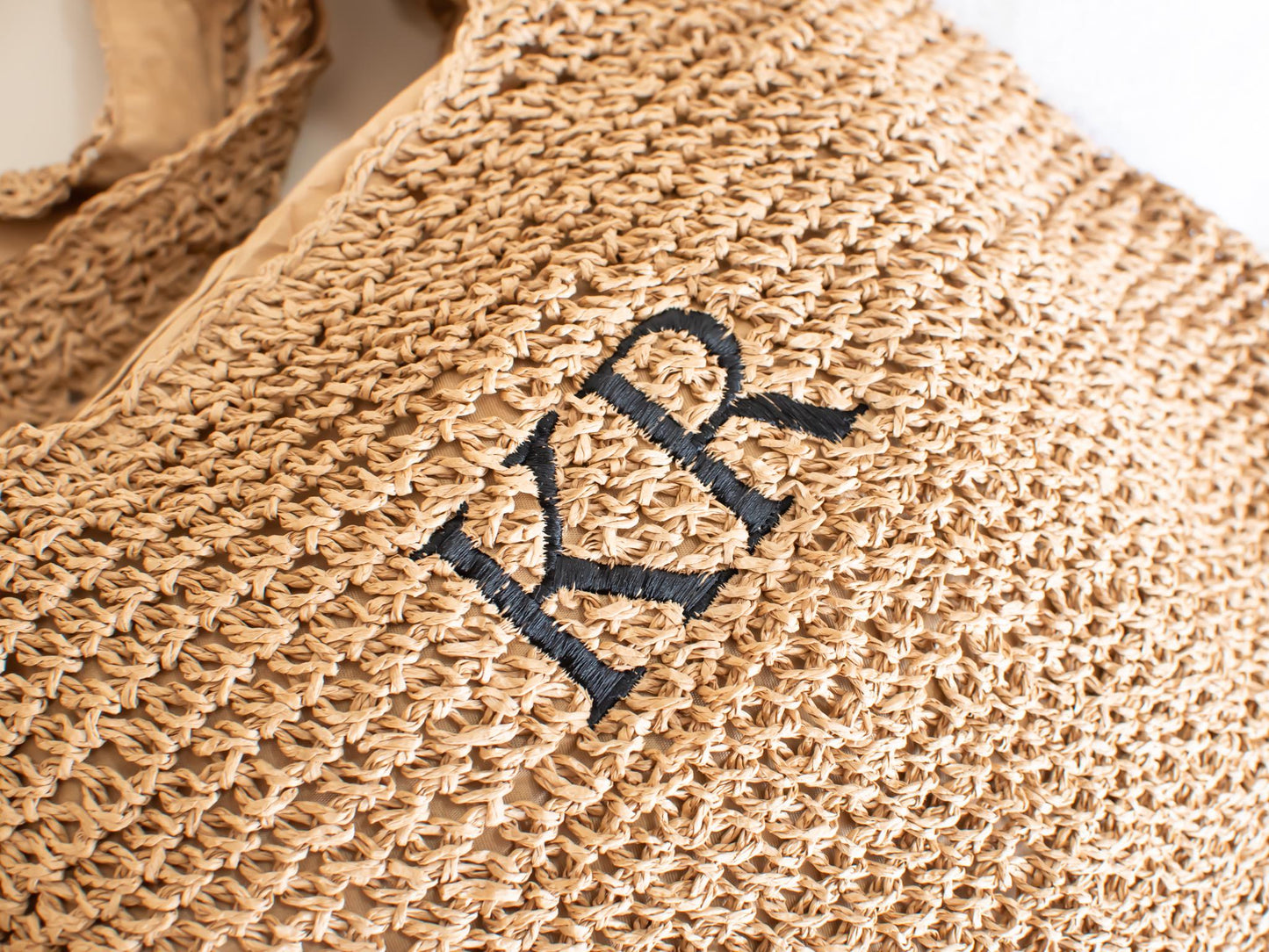 Personalized Embroidered Raffia Beach Shoulder Bag - Custom Straw & Hessian Tote