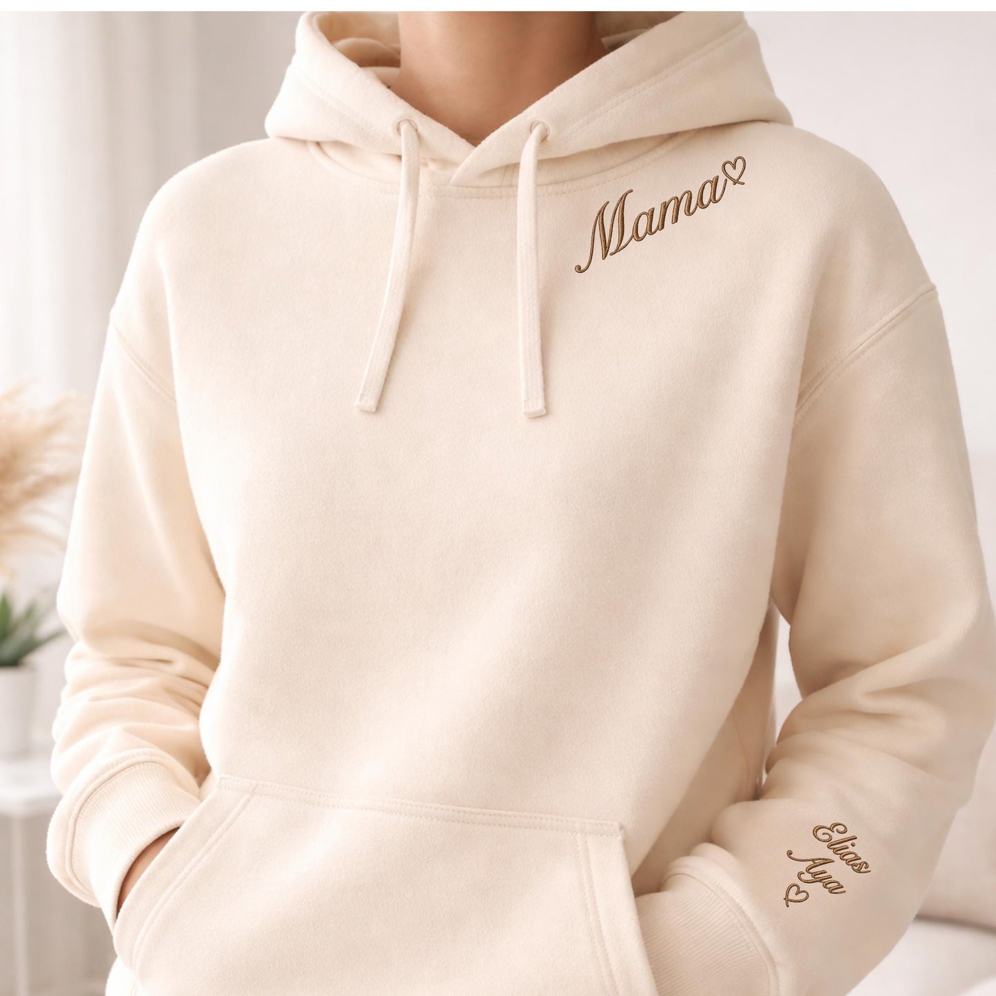 Mother sweater shirt Hoodie, embroidered Childs Names on arm