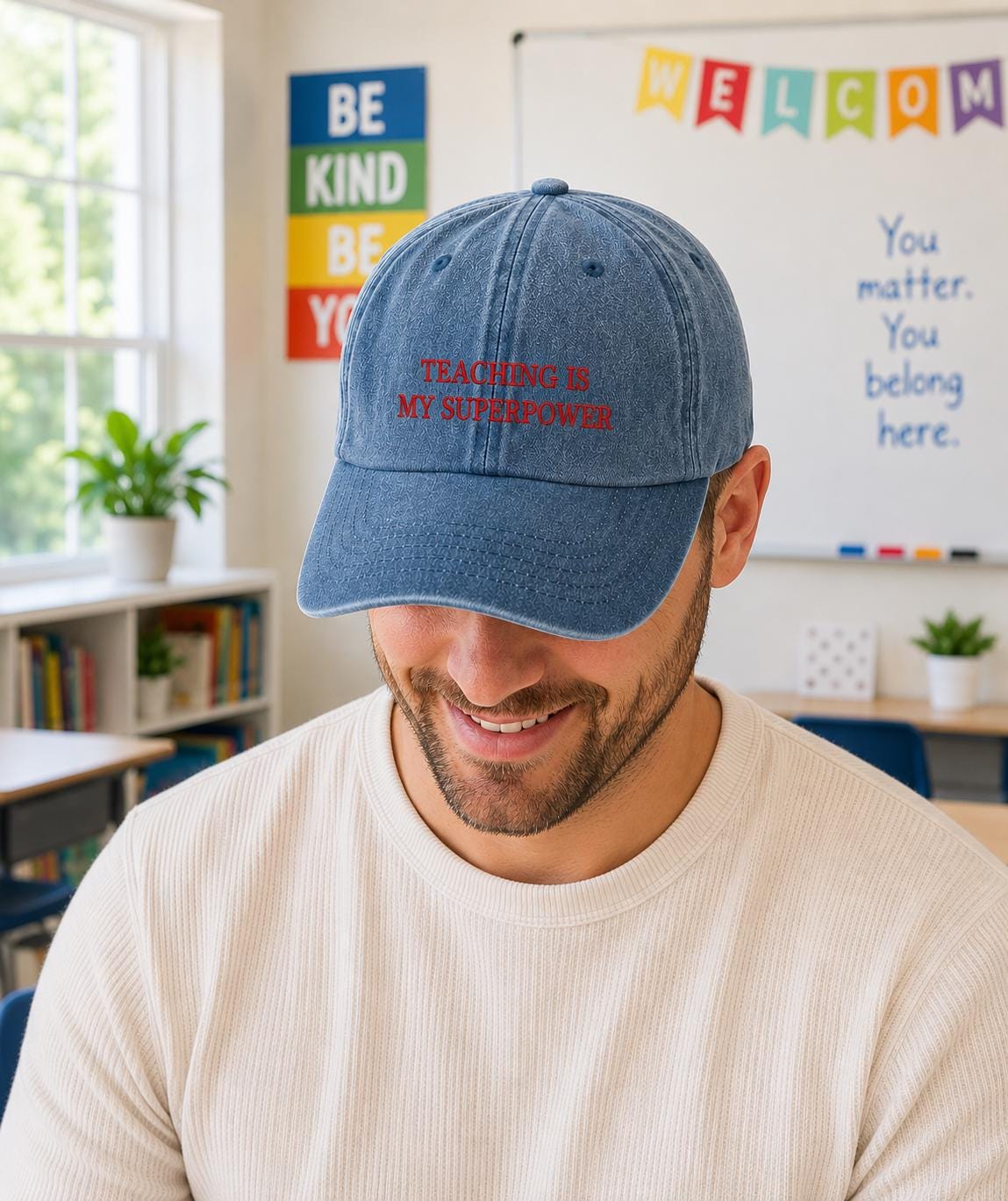 Personalised Teacher Cap, Custom Embroidered Hat, Washed Cotton Baseball Cap