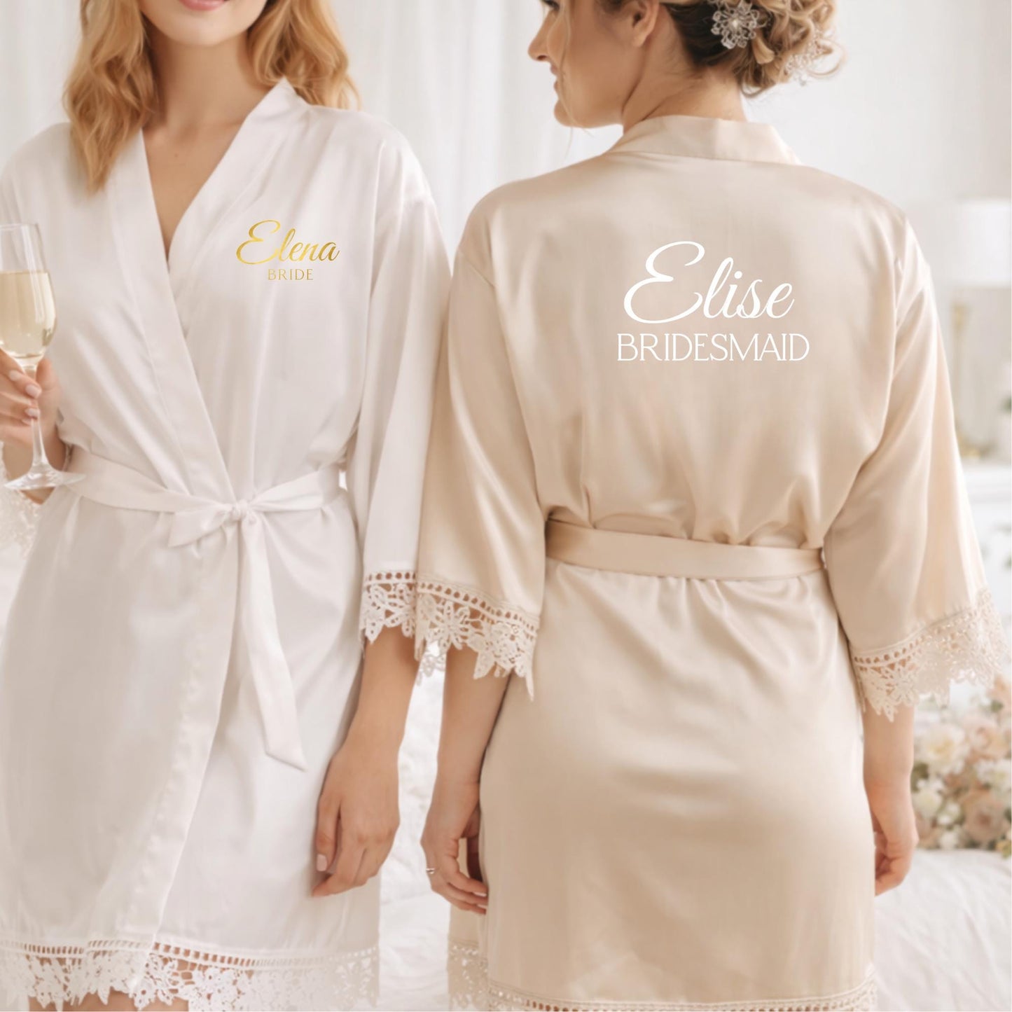 Personalized Lace Satin Bridal Robe, Wedding Party Gown