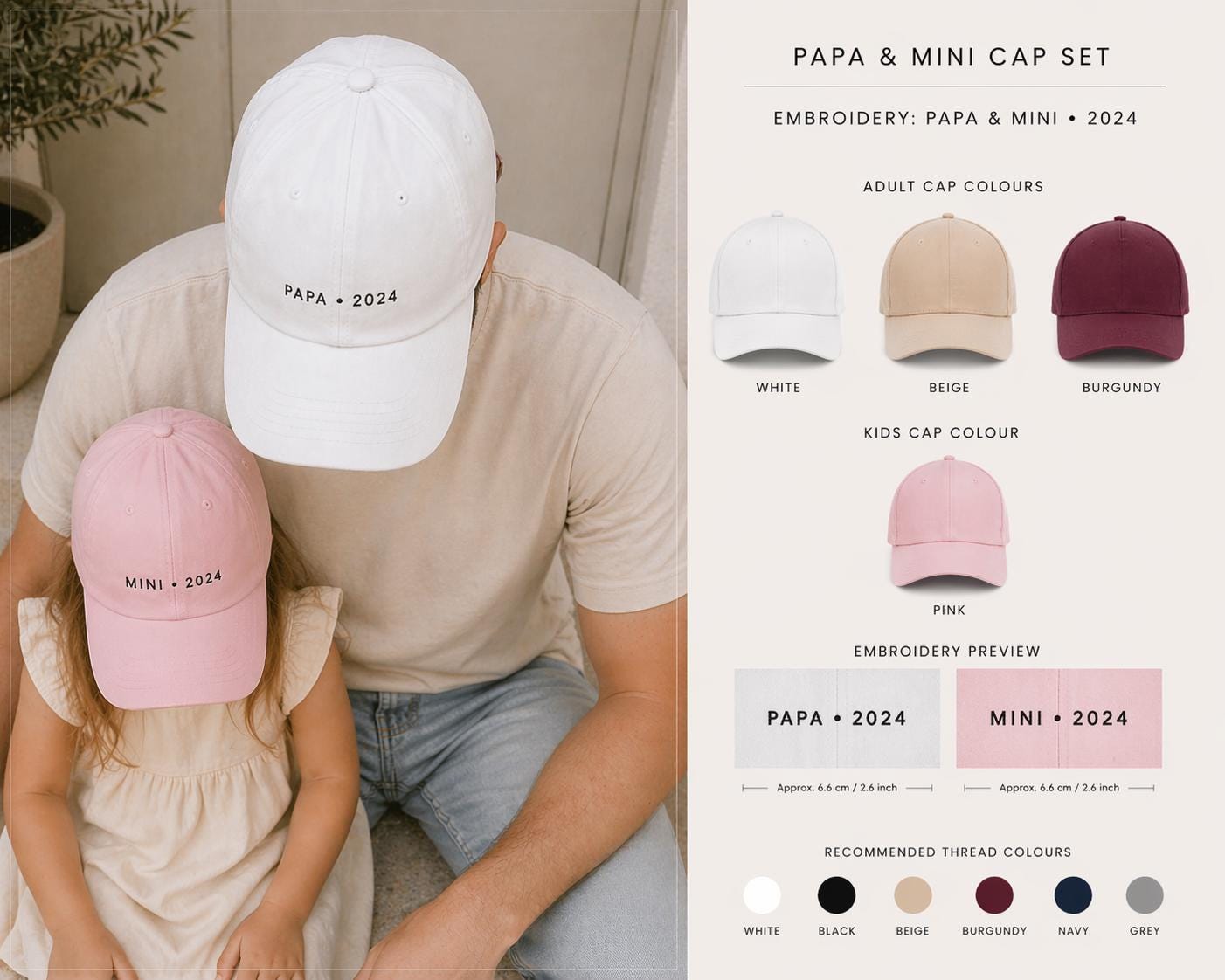 Custom Embroidered Dad and matching kids Caps, Matching Family Baseball Hats