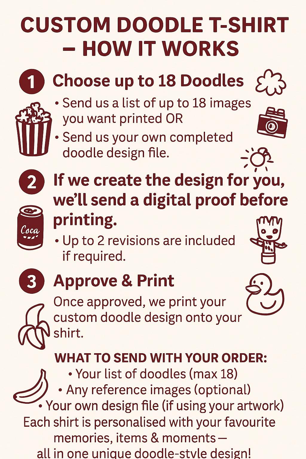 Custom Doodle Icon Shirt, Personalized Gift Tee or Hoodie