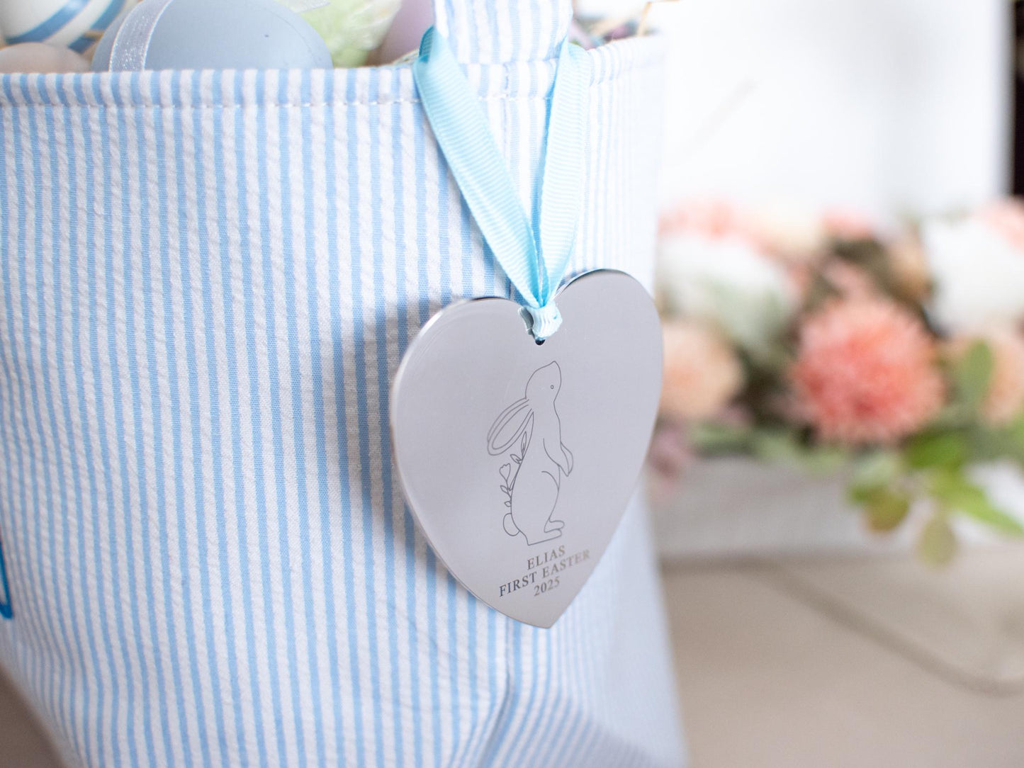 Personalized Easter Basket Tag: Engraved Metal Bunny Name Tag