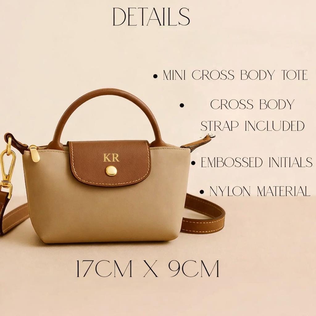 Custom Initials Nylon Crossbody Tote – Personalised Mini Bag for Women & Girls