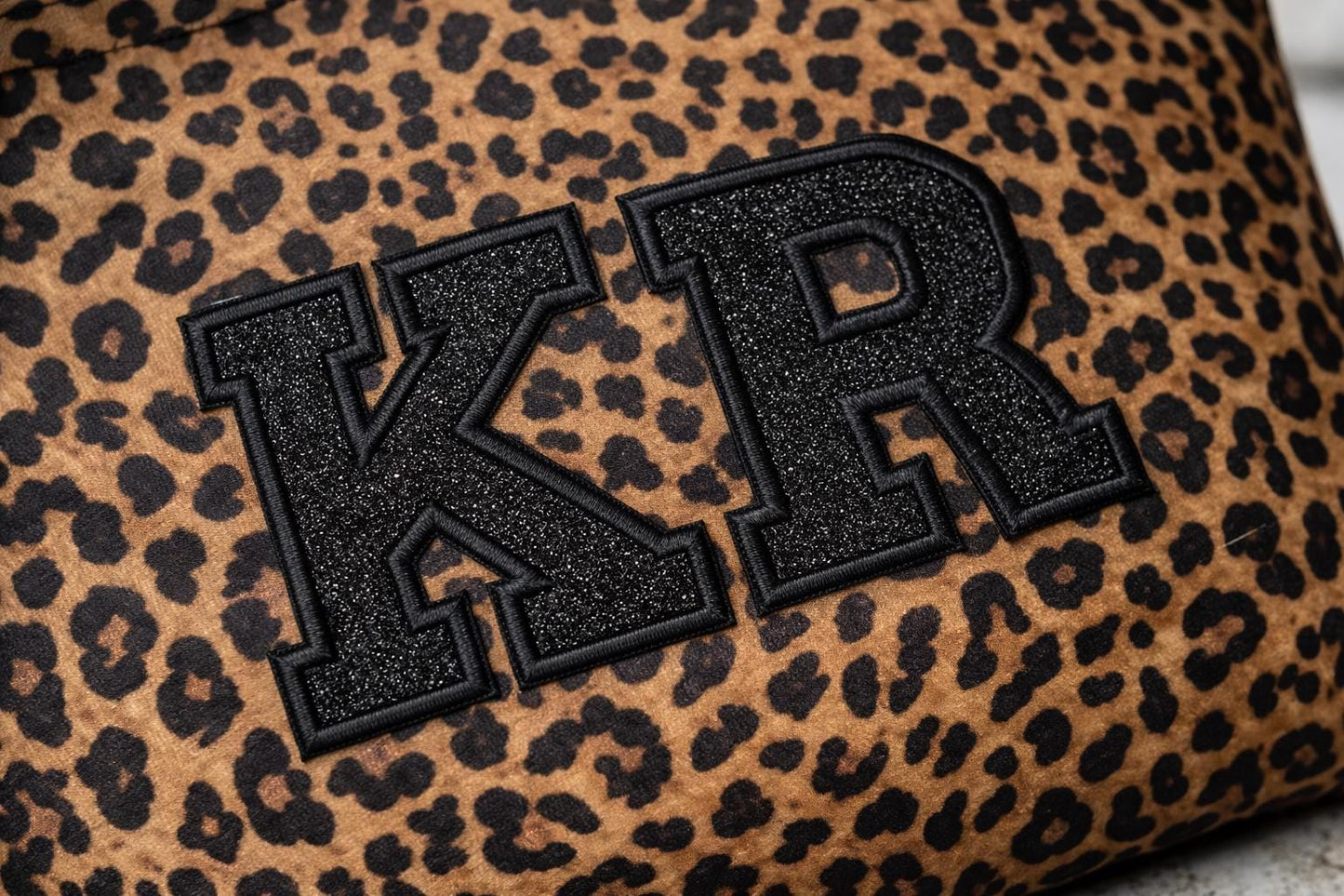 Tote shopper Bag: Personalised, custom, leopard print, glitter Embroidered appliqué initials