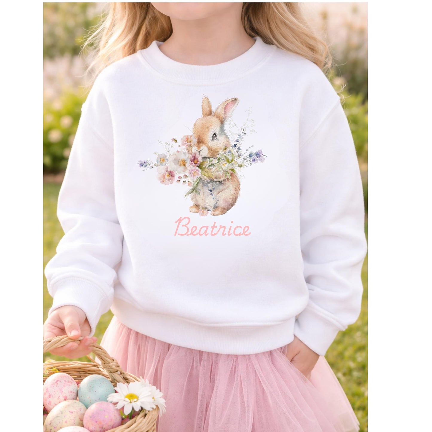 Personalized Easter Bunny Sweatshirt – Floral Rabbit Spring Outfit