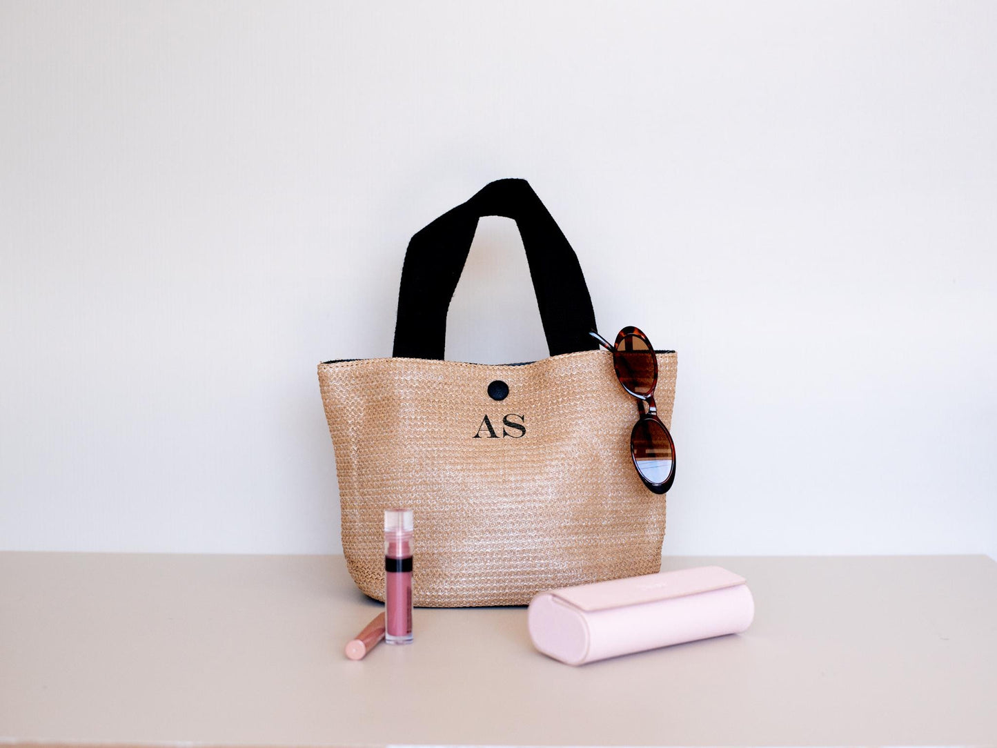 Bridesmaid Gift Bag – Personalized Embroidered Straw Tote, Custom Ribbon