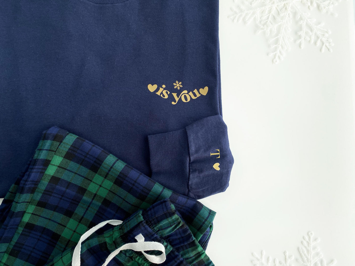 Matching Christmas Couples Pyjamas: Tartan Flannel, Personalized Initials