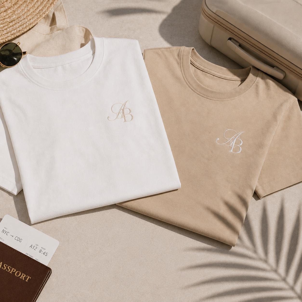 Custom Embroidered Couple T-Shirts | Bespoke Monogram Design, Honeymoon Apparel