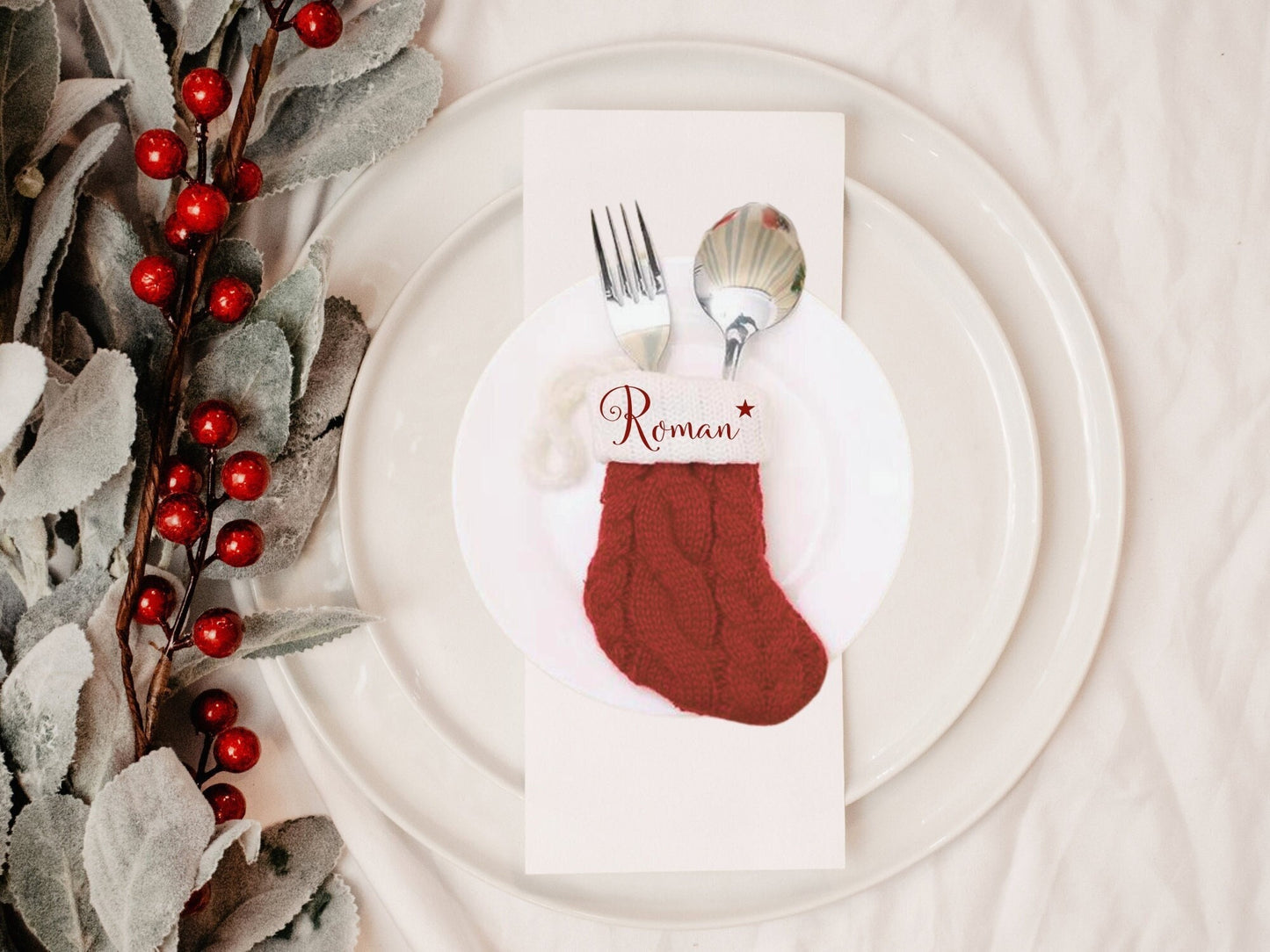 Personalized Christmas Stocking Place Setting: Holiday Table Decor