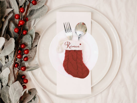 Personalized Christmas Stocking Place Setting: Holiday Table Decor