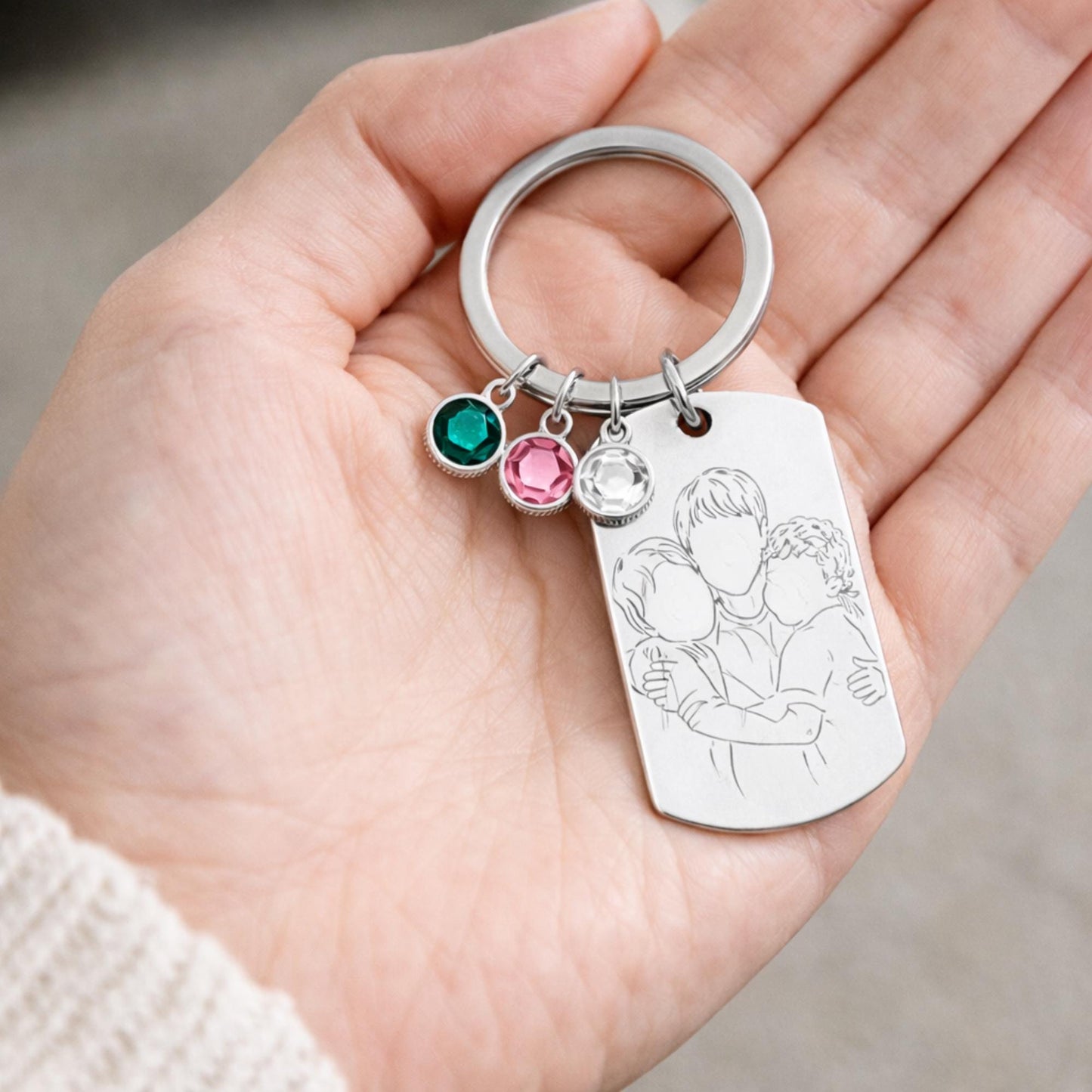 Mother’s Day Gift for Mum – Personalized Photo Keyring with Children & Birthstones, Custom Engraved Keepsake