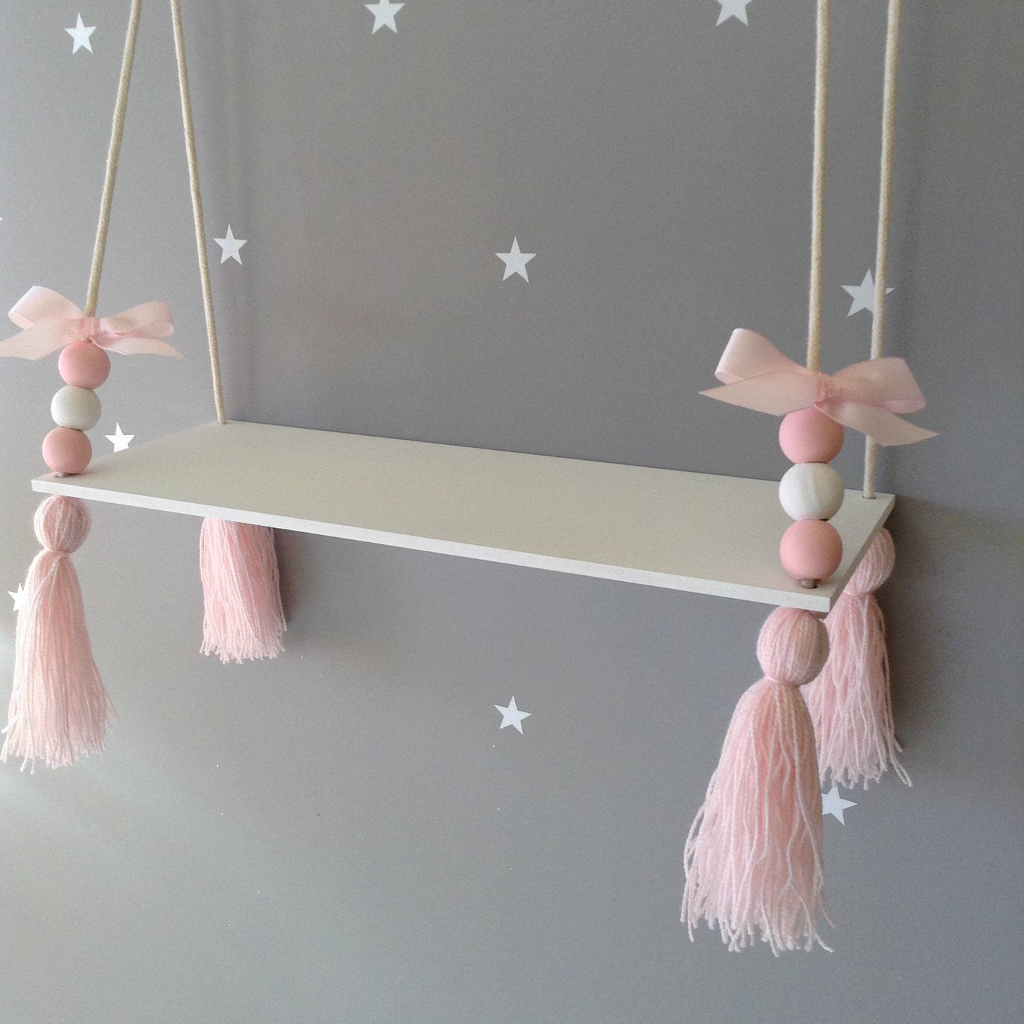Hanging Tassel Shelf: Nordic Style Floating Shelf, Nursery Decor (40x15cm)