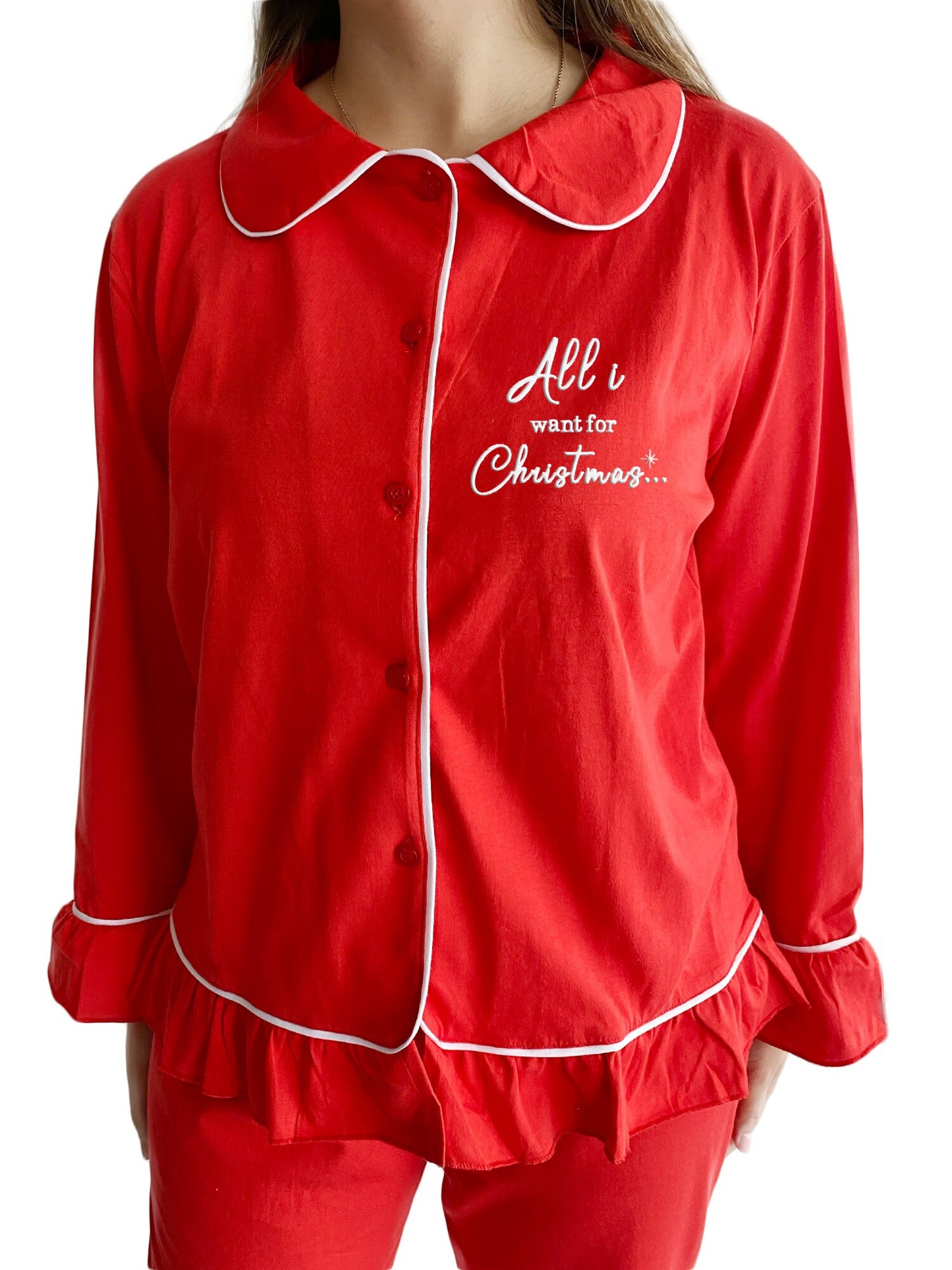 Matching Couple Christmas Pajamas Set: Embroidered Cotton Sleepwear