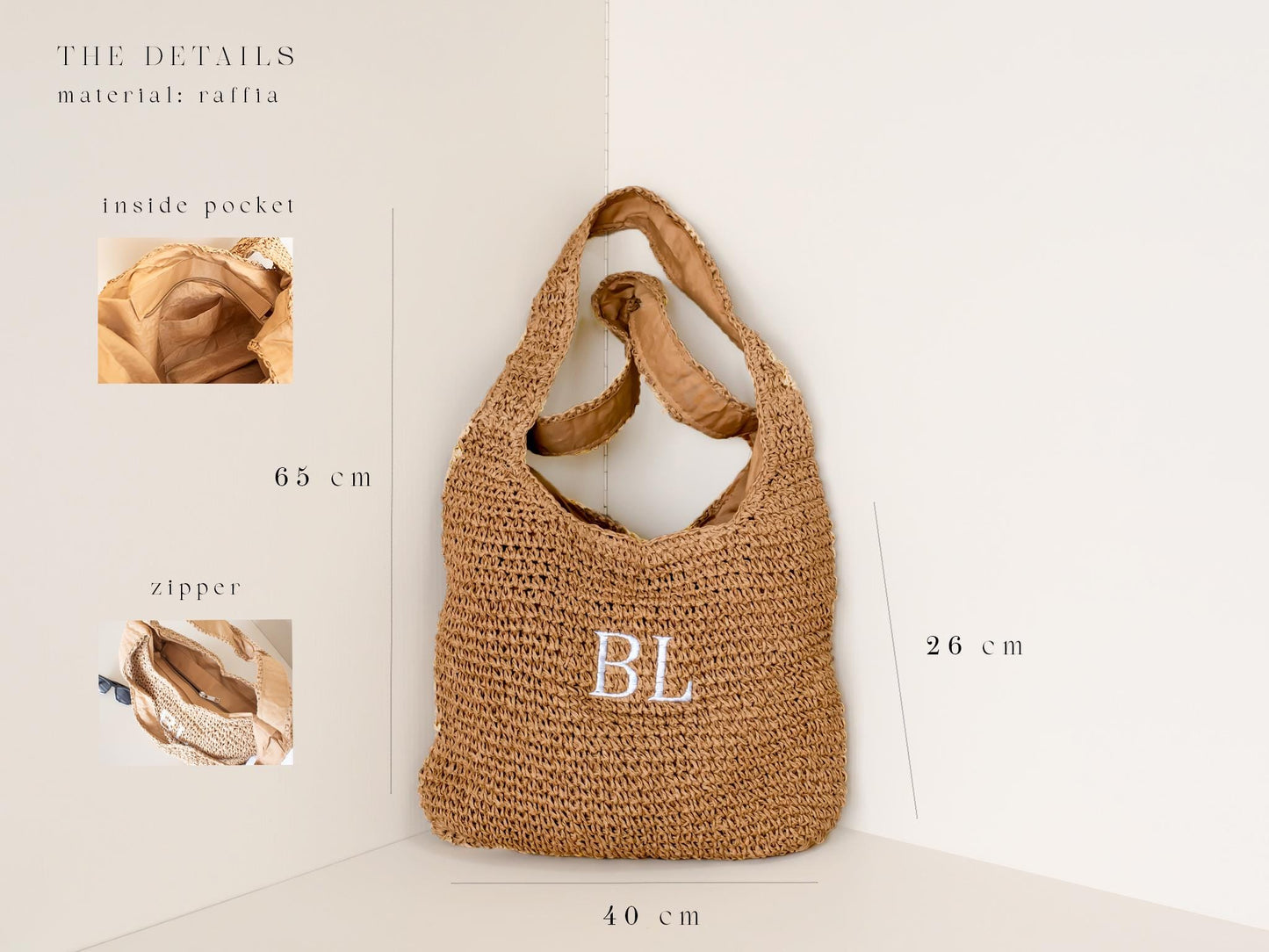 Personalized Embroidered Raffia Beach Shoulder Bag - Custom Straw & Hessian Tote