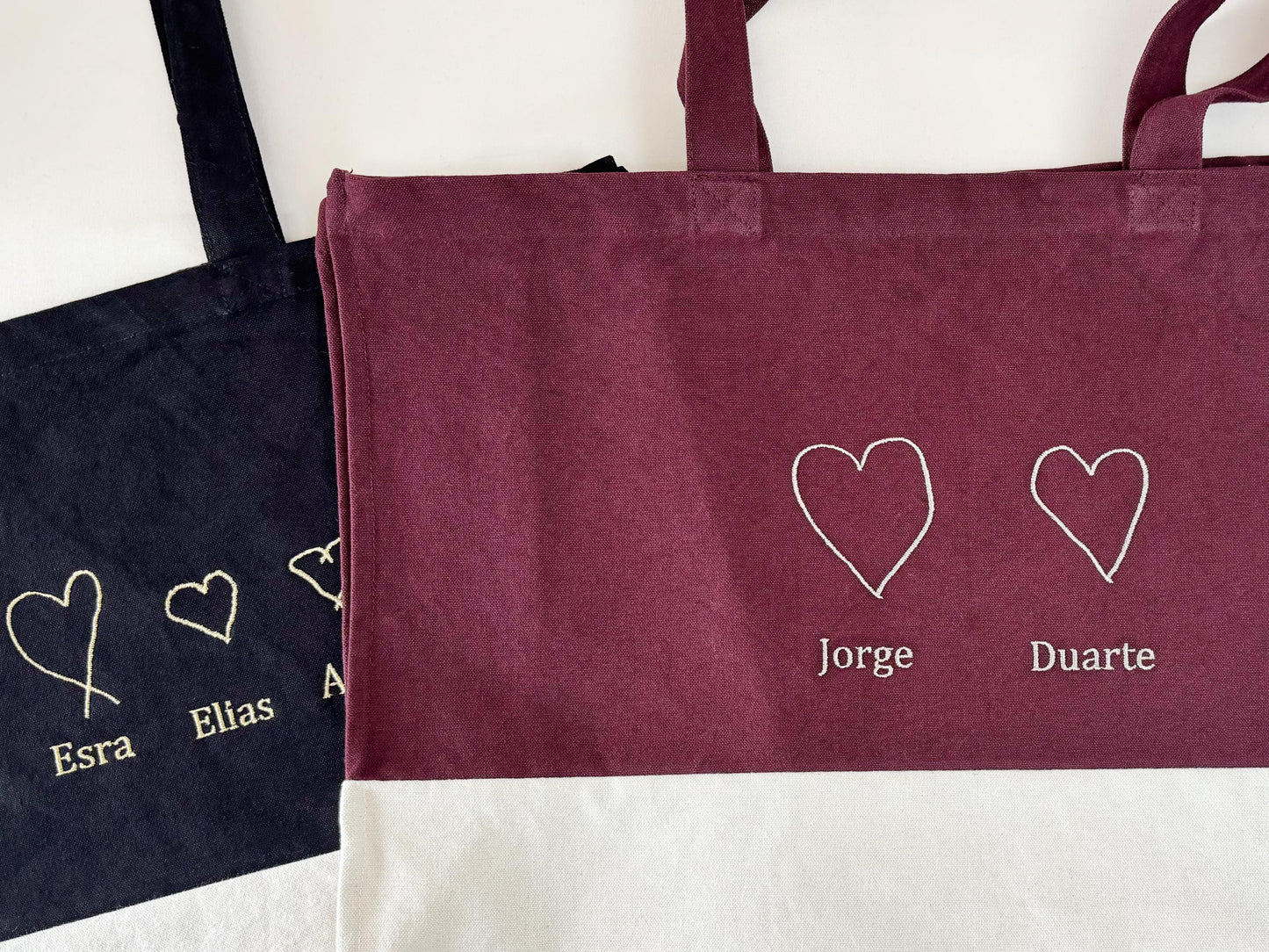 Custom Heart Drawing Tote Bag: Embroidered Organic Cotton Canvas