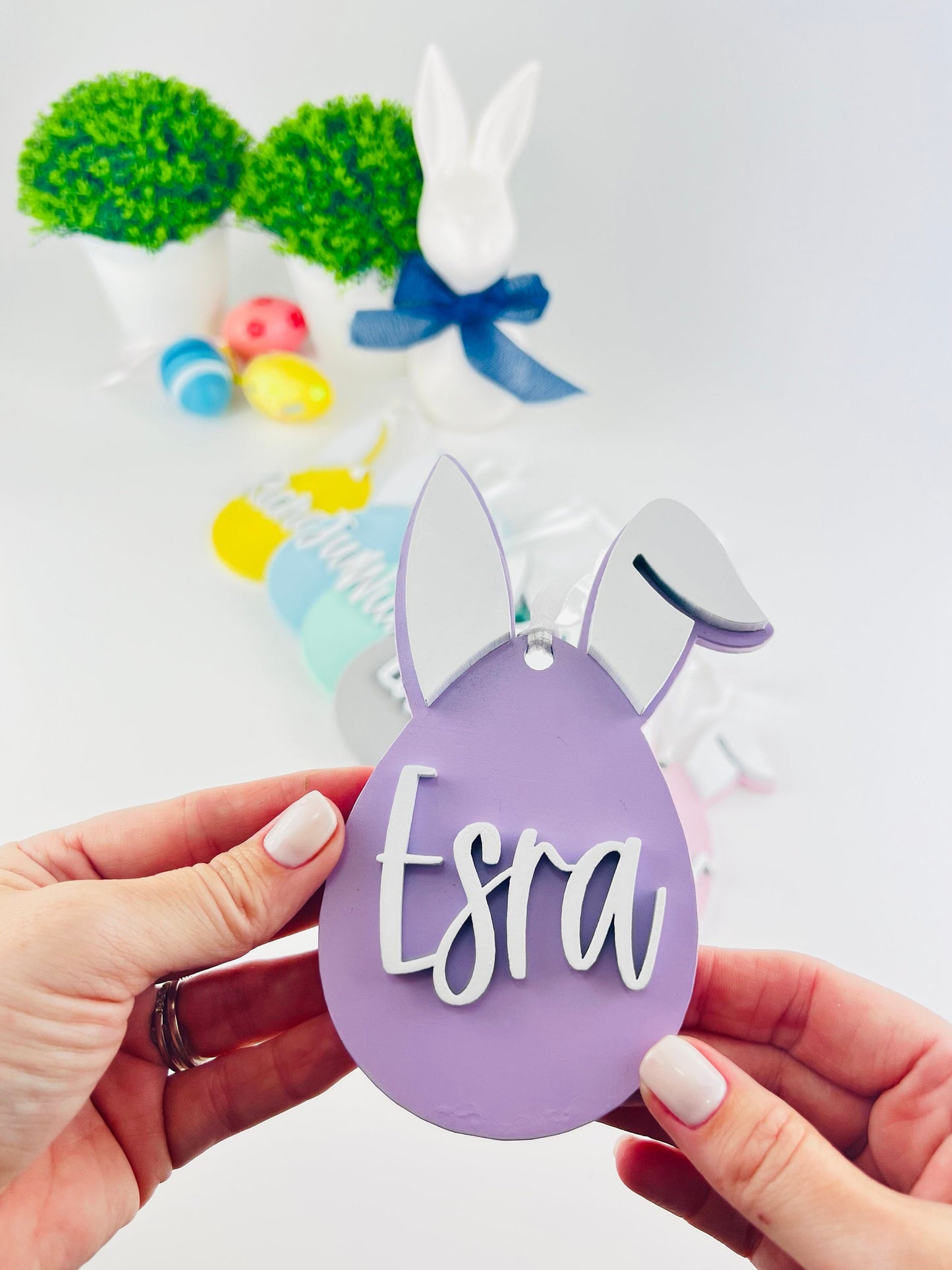 Wooden easter name tag