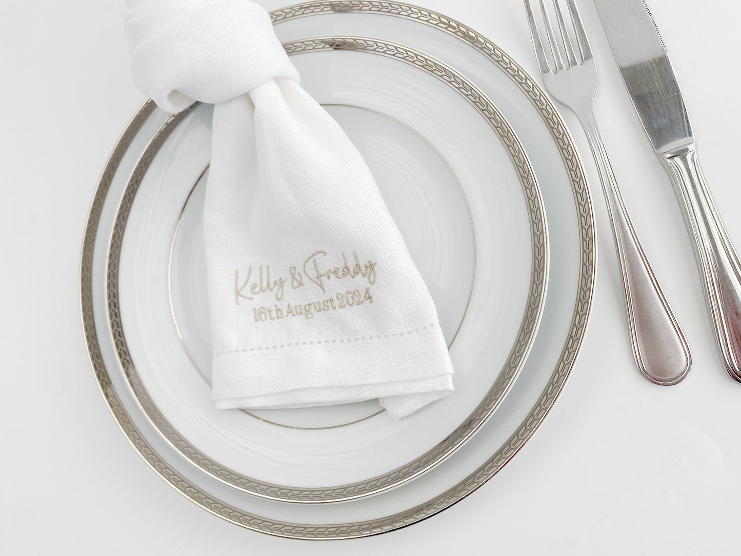 Custom Linen Napkin with Embroidered Monogram | Ideal for Weddings, engagements and Housewarming Gifts