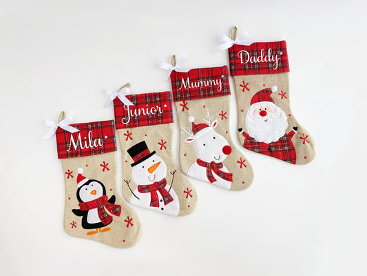 Personalized Christmas Stocking, Tartan & Burlap Stocking