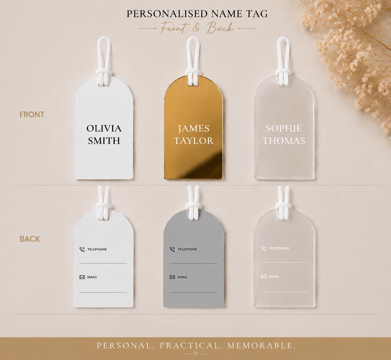 Personalised Wedding Place Card & Luggage Tag | Acrylic Wedding Favour | Destination Wedding Guest Gift | Custom Name Tag
