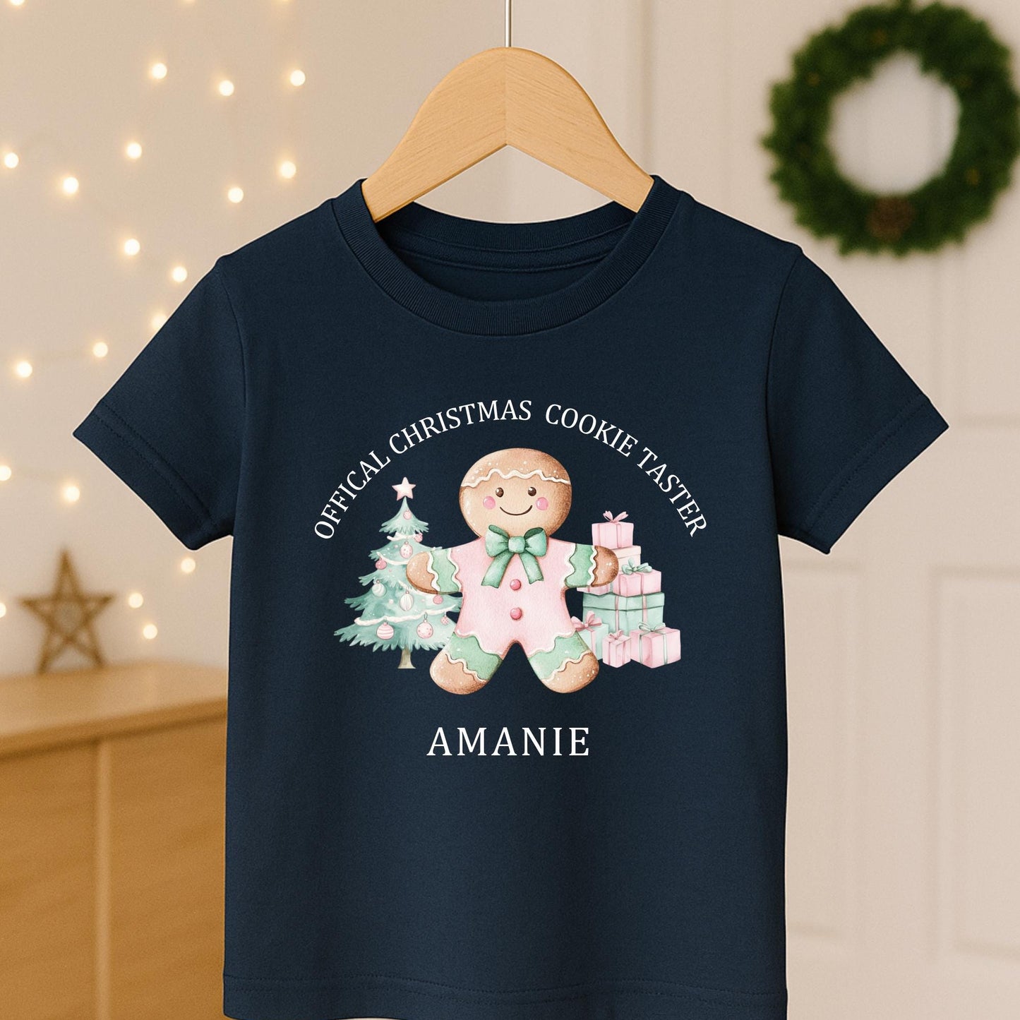Custom girls Christmas sweatshirt with name,  Christmas cookie taster gingerbread man jumper