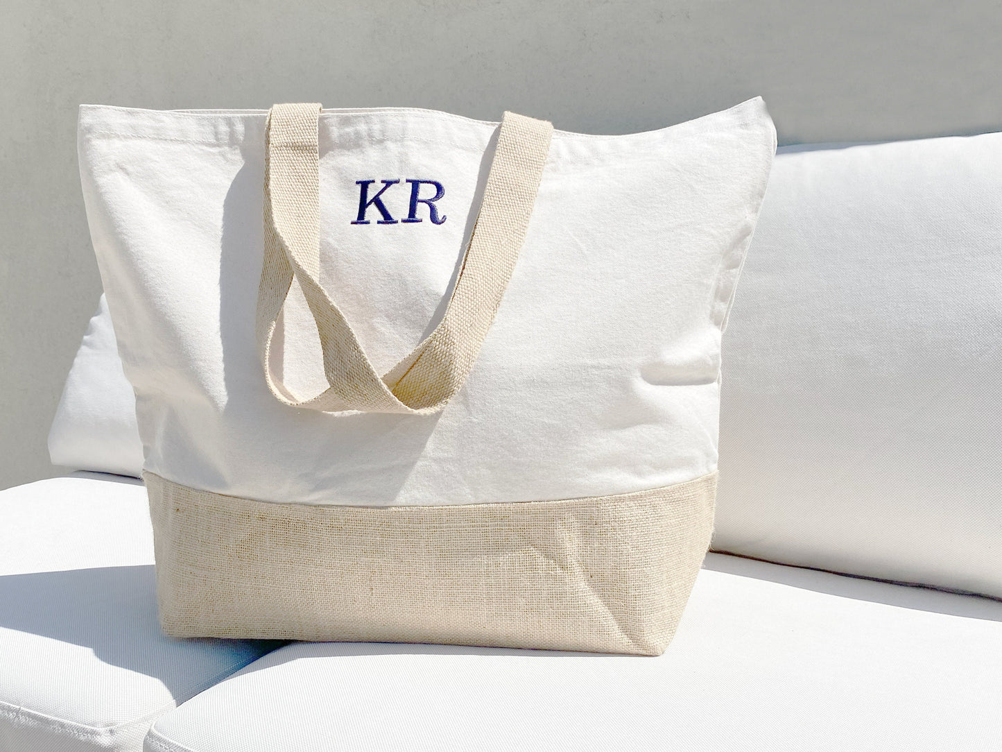 Embroidered Canvas Tote Bag: Personalized Burlap Beach Bag