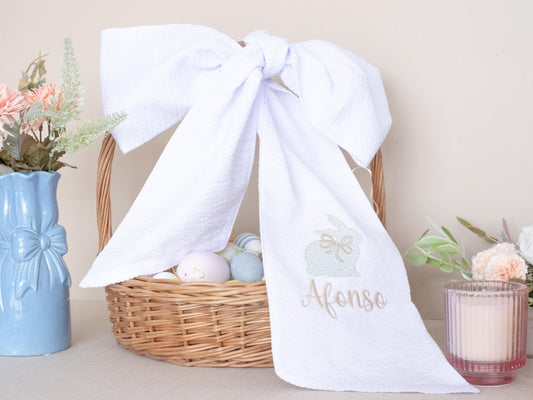 Embroidered Easter Basket Sash: Custom Seersucker Bow