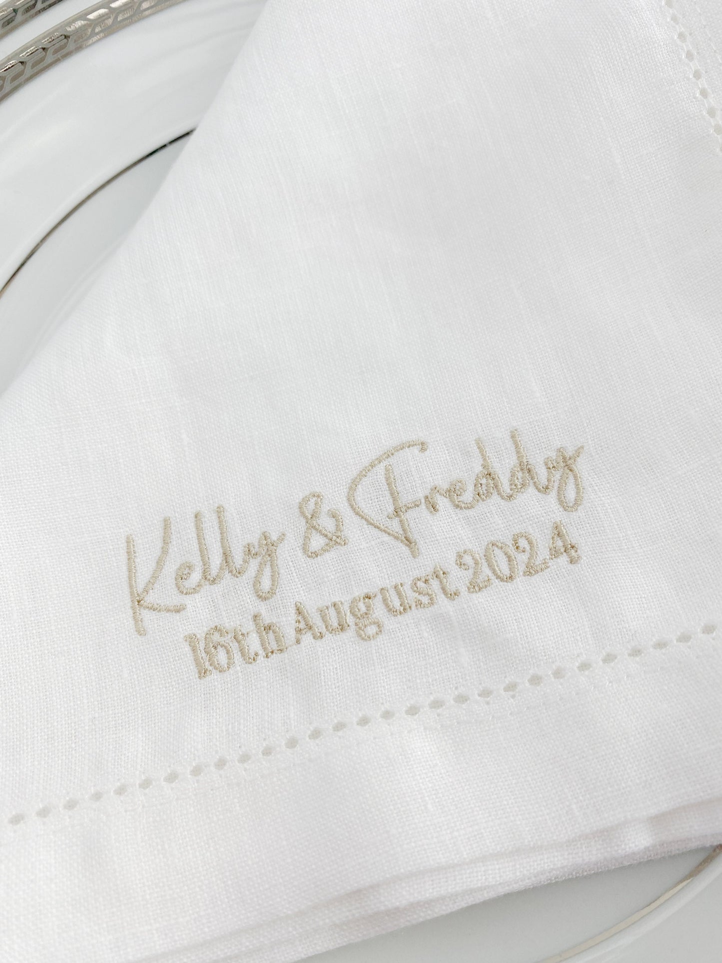 Custom Linen Napkin with Embroidered Monogram | Ideal for Weddings, engagements and Housewarming Gifts