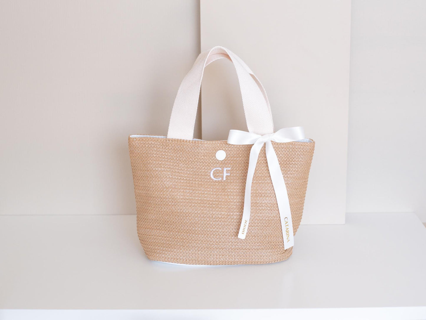 Personalized Straw Tote Bag with Initials, Bridesmaid Gift