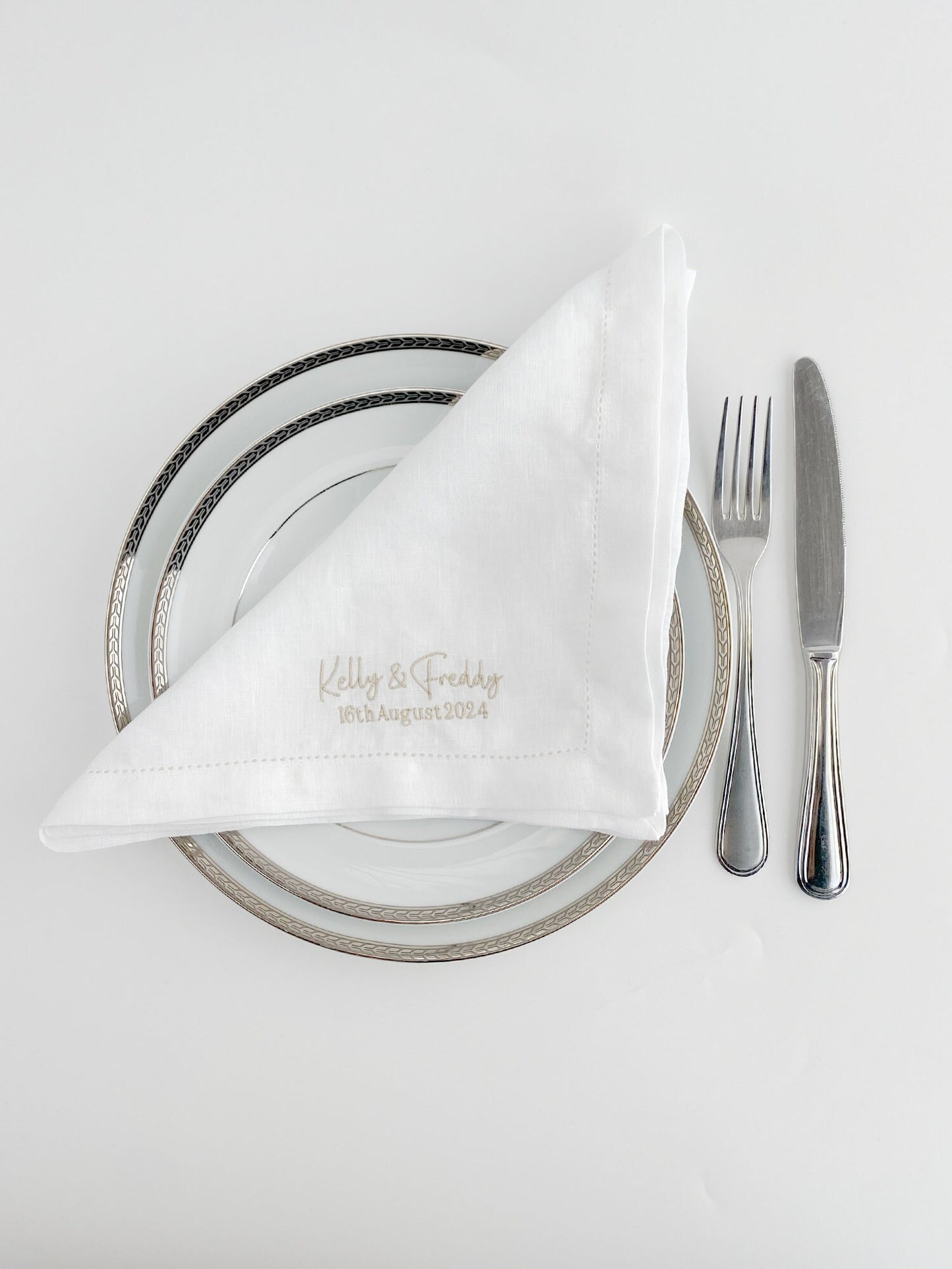 Monogrammed Linen Wedding Napkin: Personalized Hemstitched Napkin