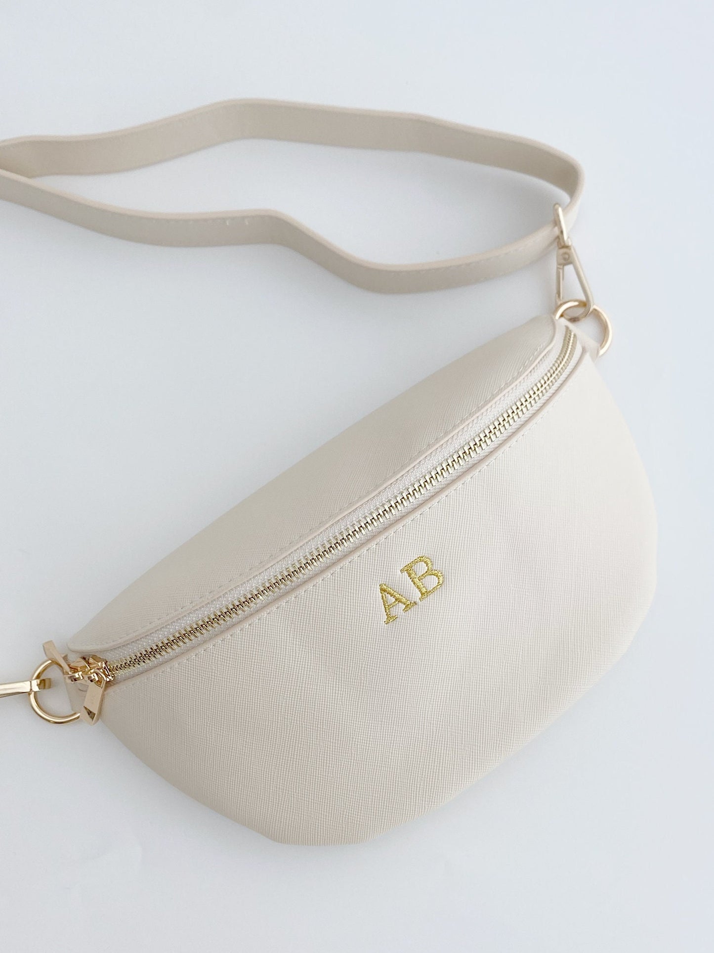 Personalized Faux Leather Crossbody Fanny Pack with Embroidered Strap