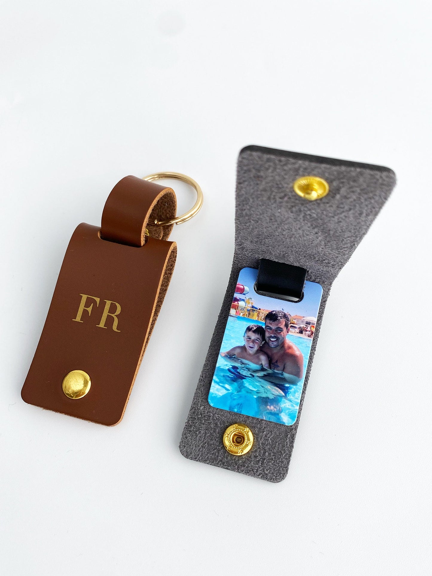 Engraved Faux Leather Wallet Set: Personalized Photo Card & Keyring