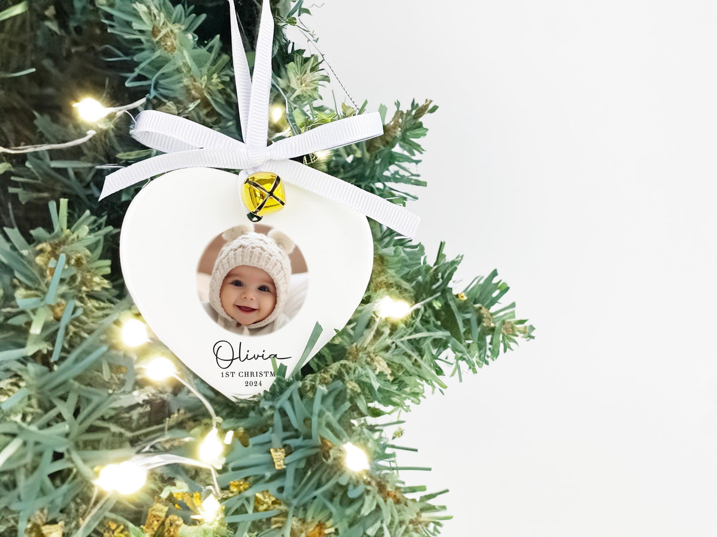 Personalized Baby's First Christmas Ornament: Photo Ceramic Bauble