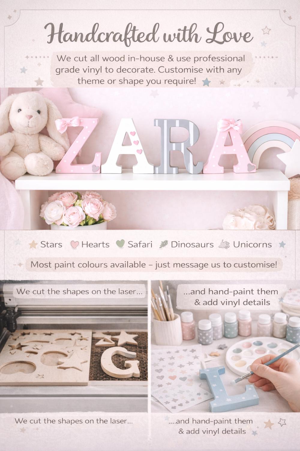 Wooden Name Letters – Baby Name Sign for Nursery – Custom Wood Name Sign – Girls & Boys Room Decor