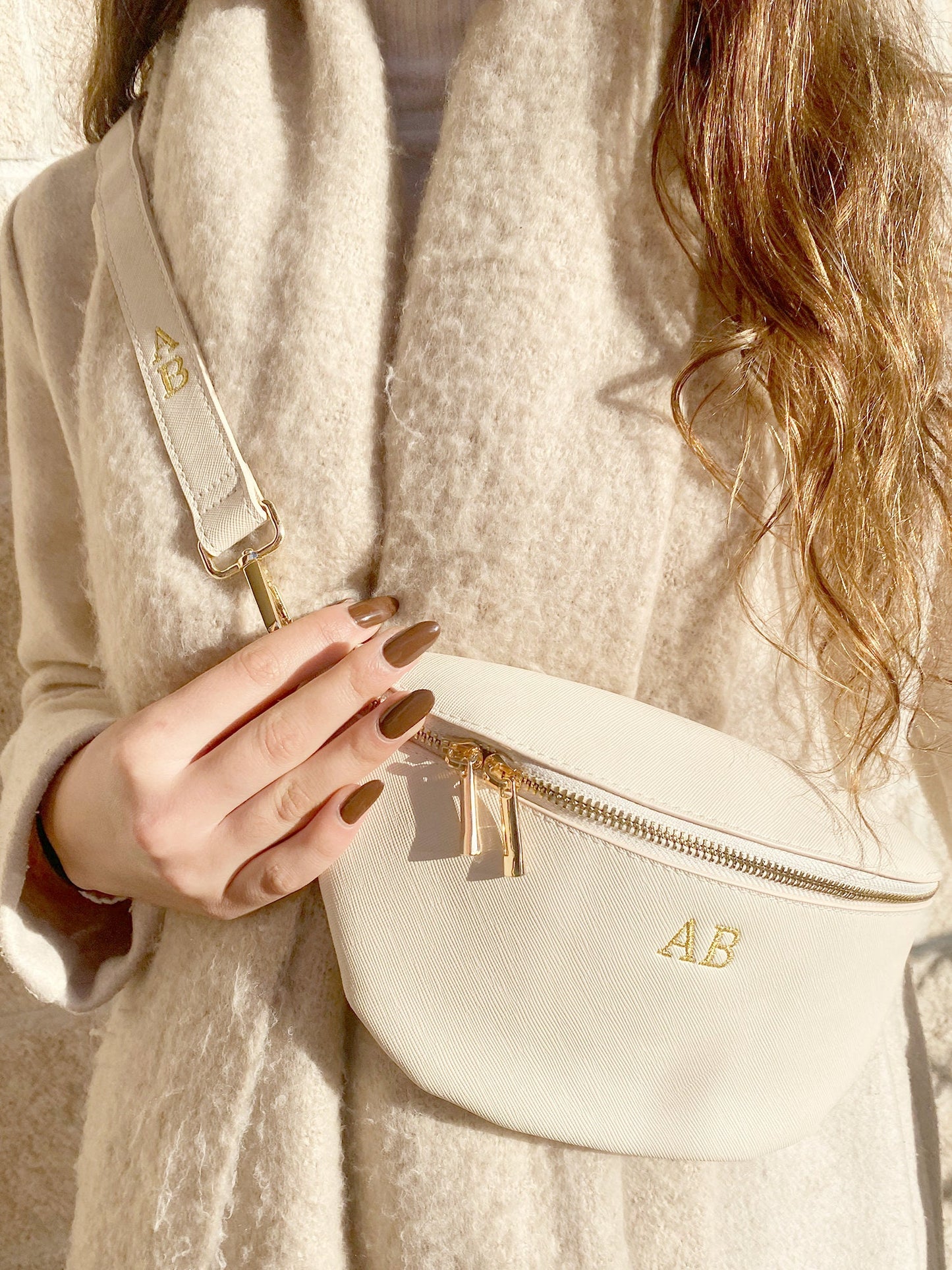 Personalized Faux Leather Crossbody Fanny Pack with Embroidered Strap