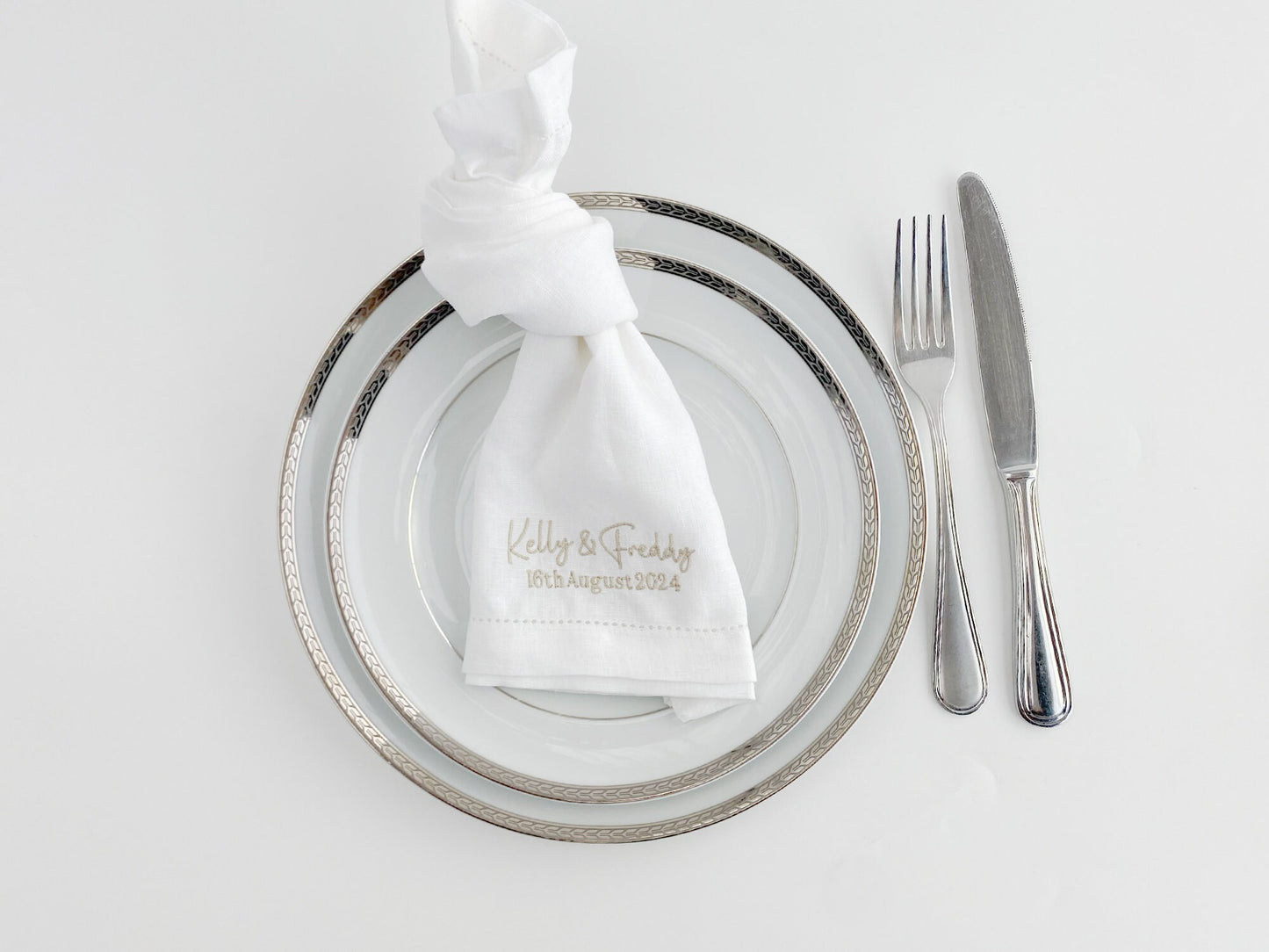 Monogrammed Linen Wedding Napkin: Personalized Hemstitched Napkin