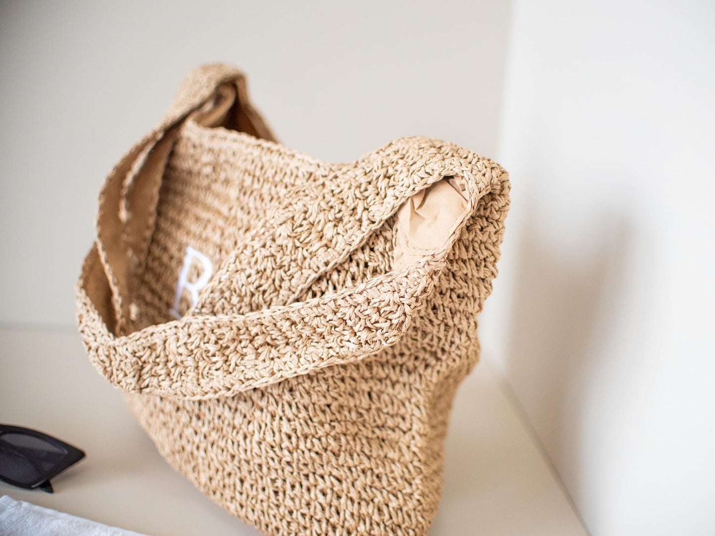 Personalized Embroidered Raffia Beach Shoulder Bag - Custom Straw & Hessian Tote