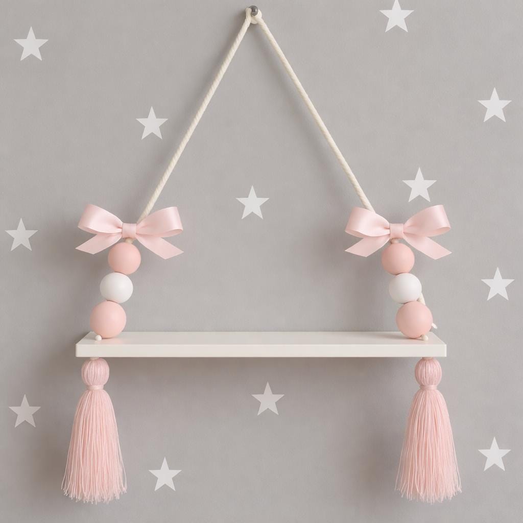 Hanging Tassel Shelf: Nordic Style Floating Shelf, Nursery Decor (40x15cm)