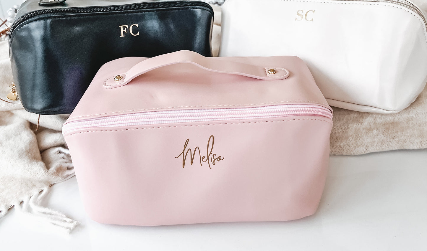 Personalized Christmas Cosmetic Bag: Travel Toiletry Case, Custom Name Gift