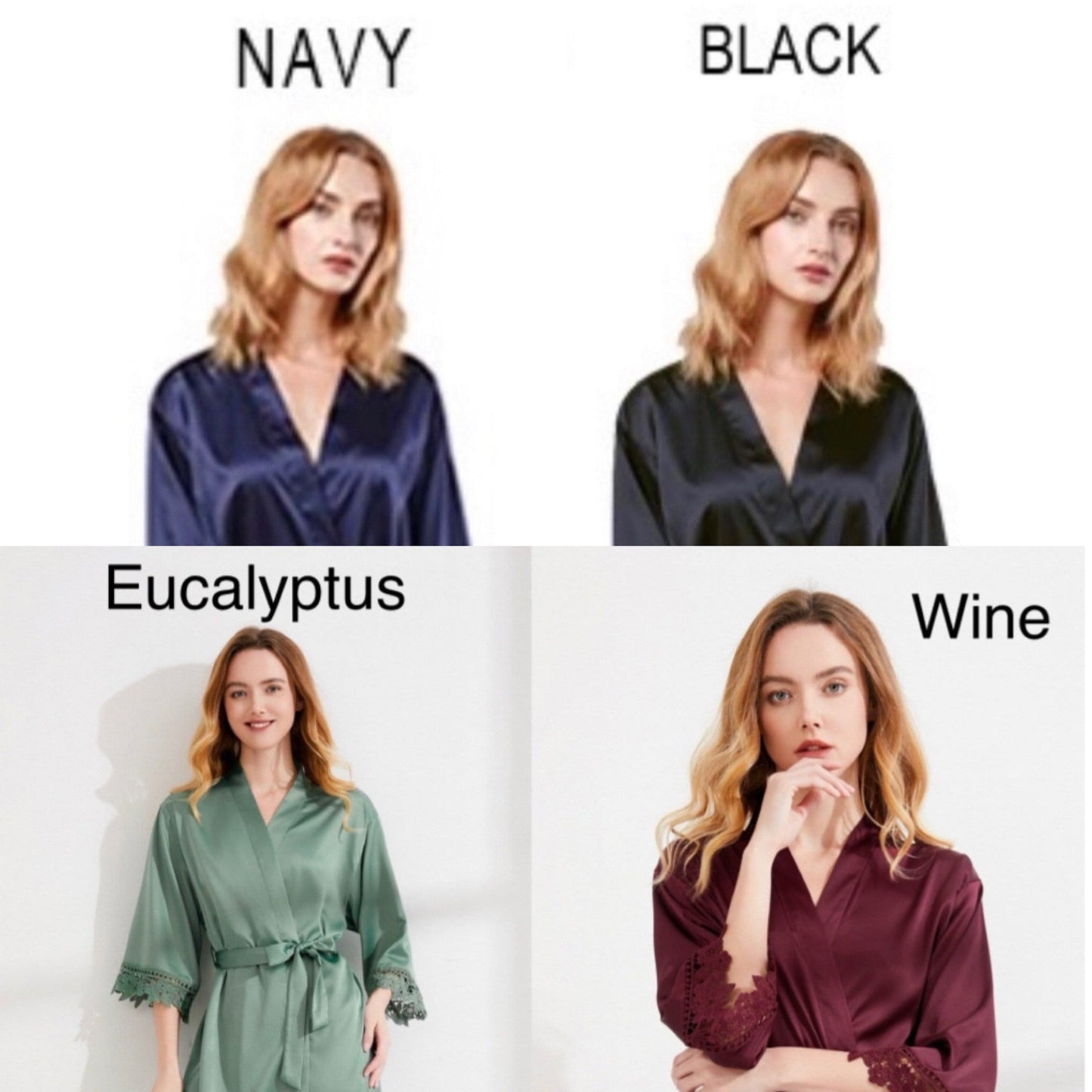 Personalized Satin Bridal Robe: Burgundy Silky Wedding Kimono