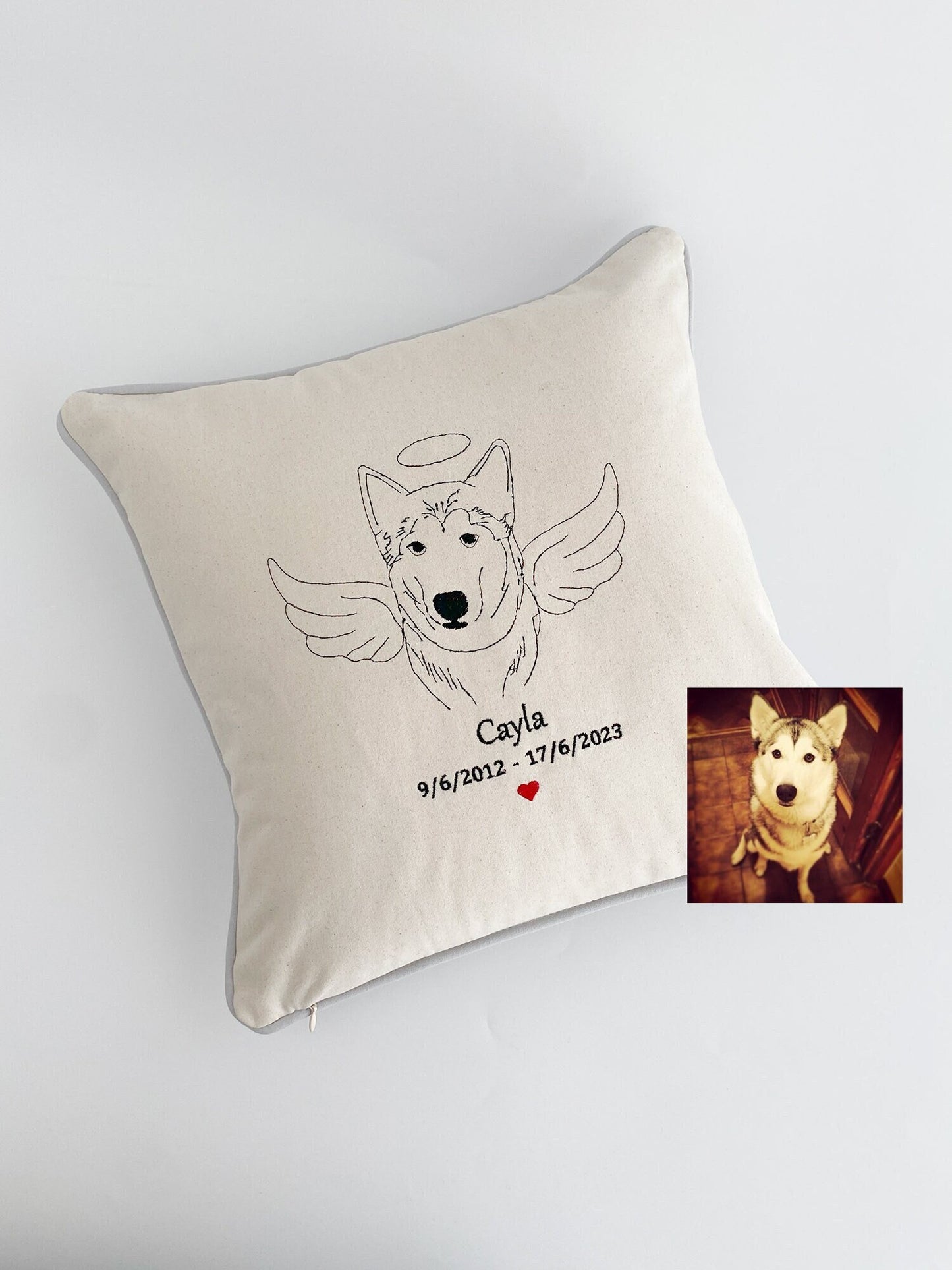 Embroidered Photo Silhouette Pillow: Personalized Cotton Canvas Cushion