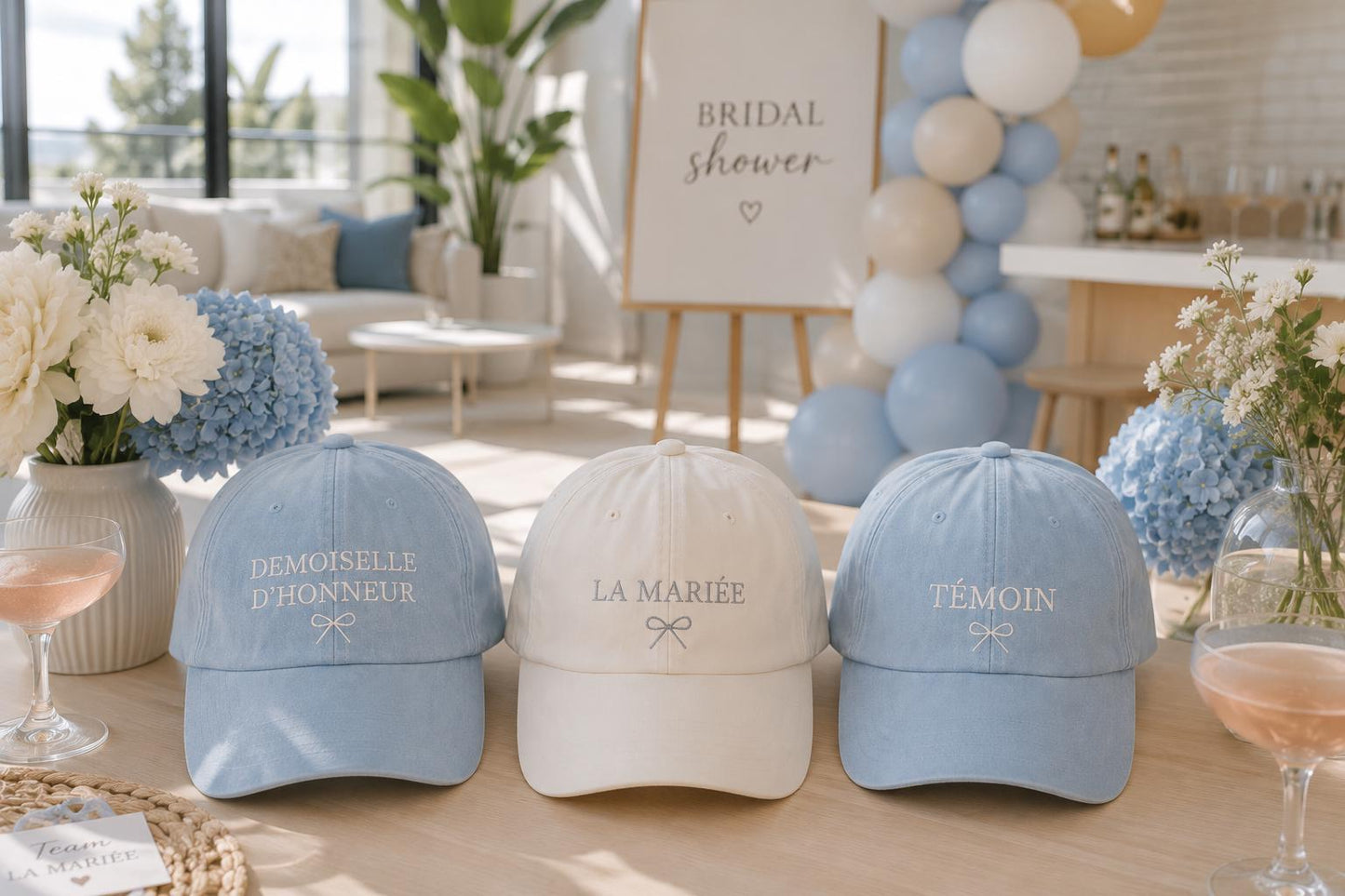 Custom Embroidered Bride Baseball Cap with Bow, Bridal Party Hat
