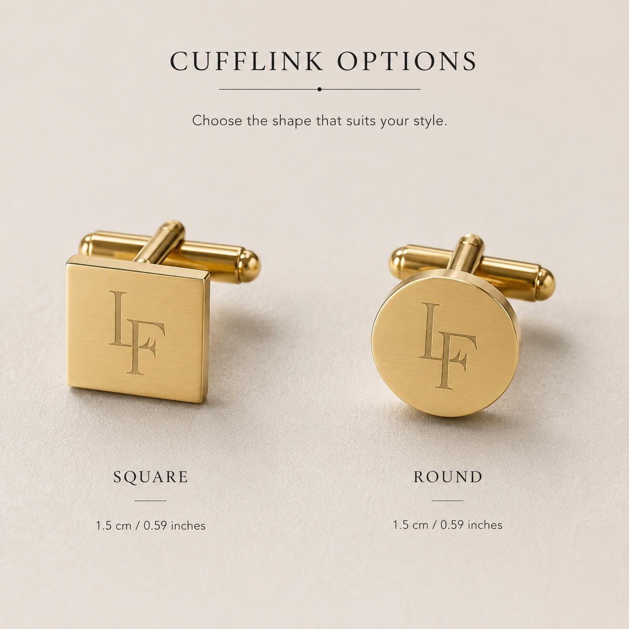 Personalised Monogram & Date Engraved Cufflinks, gold and silver cuff links square or round